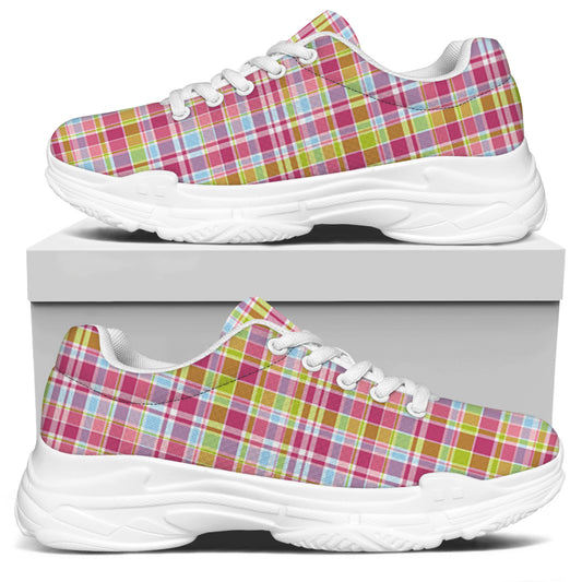 Cotton Candy Pastel Plaid Pattern Print White Chunky Shoes