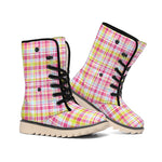 Cotton Candy Pastel Plaid Pattern Print Winter Boots