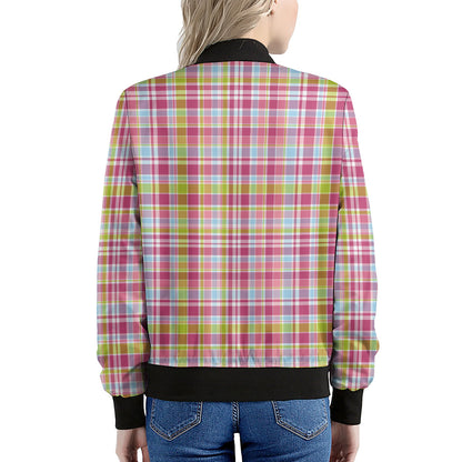 Cotton Candy Pastel Plaid Pattern Print Women's Bomber Jacket