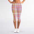 Cotton Candy Pastel Plaid Pattern Print Women's Capri Leggings