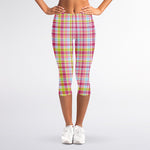 Cotton Candy Pastel Plaid Pattern Print Women's Capri Leggings