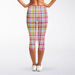 Cotton Candy Pastel Plaid Pattern Print Women's Capri Leggings