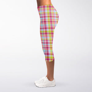 Cotton Candy Pastel Plaid Pattern Print Women's Capri Leggings