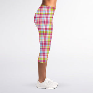 Cotton Candy Pastel Plaid Pattern Print Women's Capri Leggings