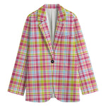 Cotton Candy Pastel Plaid Pattern Print Women's Cotton Blazer