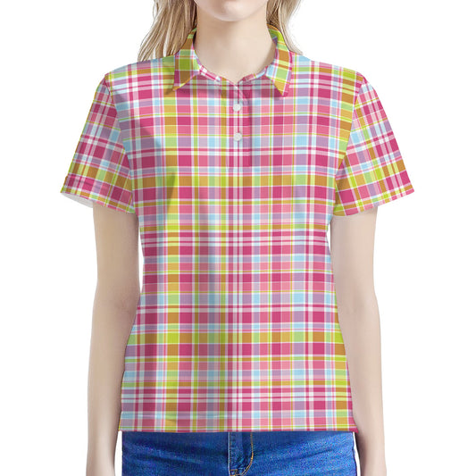 Cotton Candy Pastel Plaid Pattern Print Women's Polo Shirt