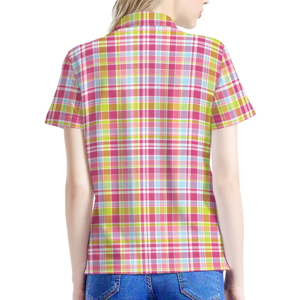 Cotton Candy Pastel Plaid Pattern Print Women's Polo Shirt