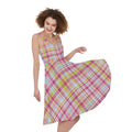 Cotton Candy Pastel Plaid Pattern Print Sleeveless Knee Length Dress