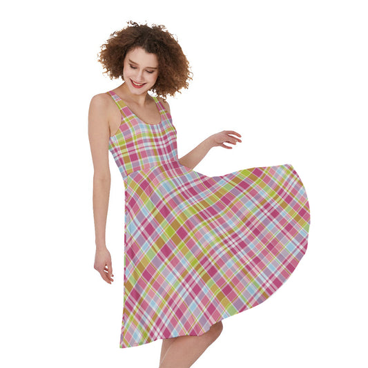 Cotton Candy Pastel Plaid Pattern Print Women's Sleeveless Dress