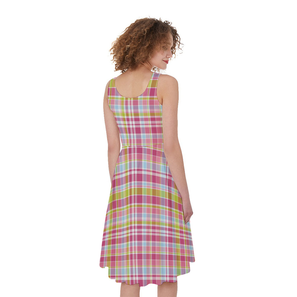 Cotton Candy Pastel Plaid Pattern Print Women's Sleeveless Dress