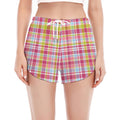 Cotton Candy Pastel Plaid Pattern Print Women's Split Running Shorts