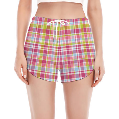 Cotton Candy Pastel Plaid Pattern Print Women's Split Running Shorts