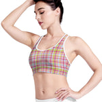 Cotton Candy Pastel Plaid Pattern Print Women's Sports Bra