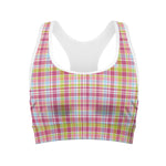 Cotton Candy Pastel Plaid Pattern Print Women's Sports Bra