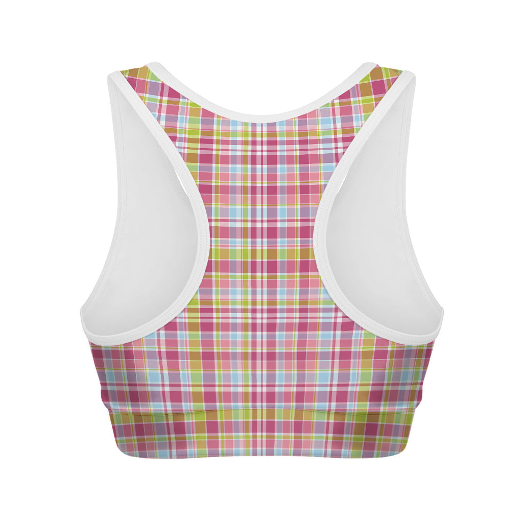 Cotton Candy Pastel Plaid Pattern Print Women's Sports Bra