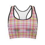 Cotton Candy Pastel Plaid Pattern Print Women's Sports Bra