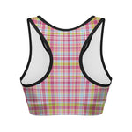 Cotton Candy Pastel Plaid Pattern Print Women's Sports Bra