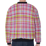 Cotton Candy Pastel Plaid Pattern Print Zip Sleeve Bomber Jacket
