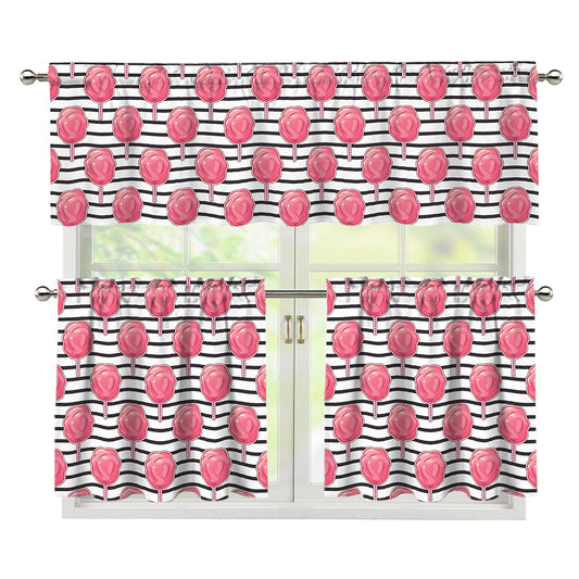 Cotton Candy Striped Pattern Print 3 Piece Kitchen Curtains