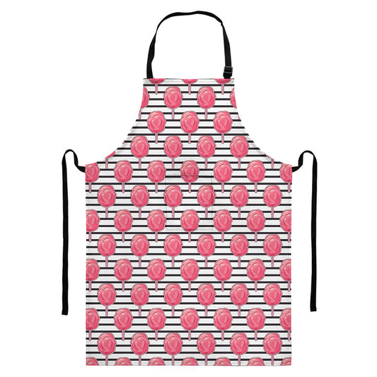 Cotton Candy Striped Pattern Print Bib Apron With Pocket