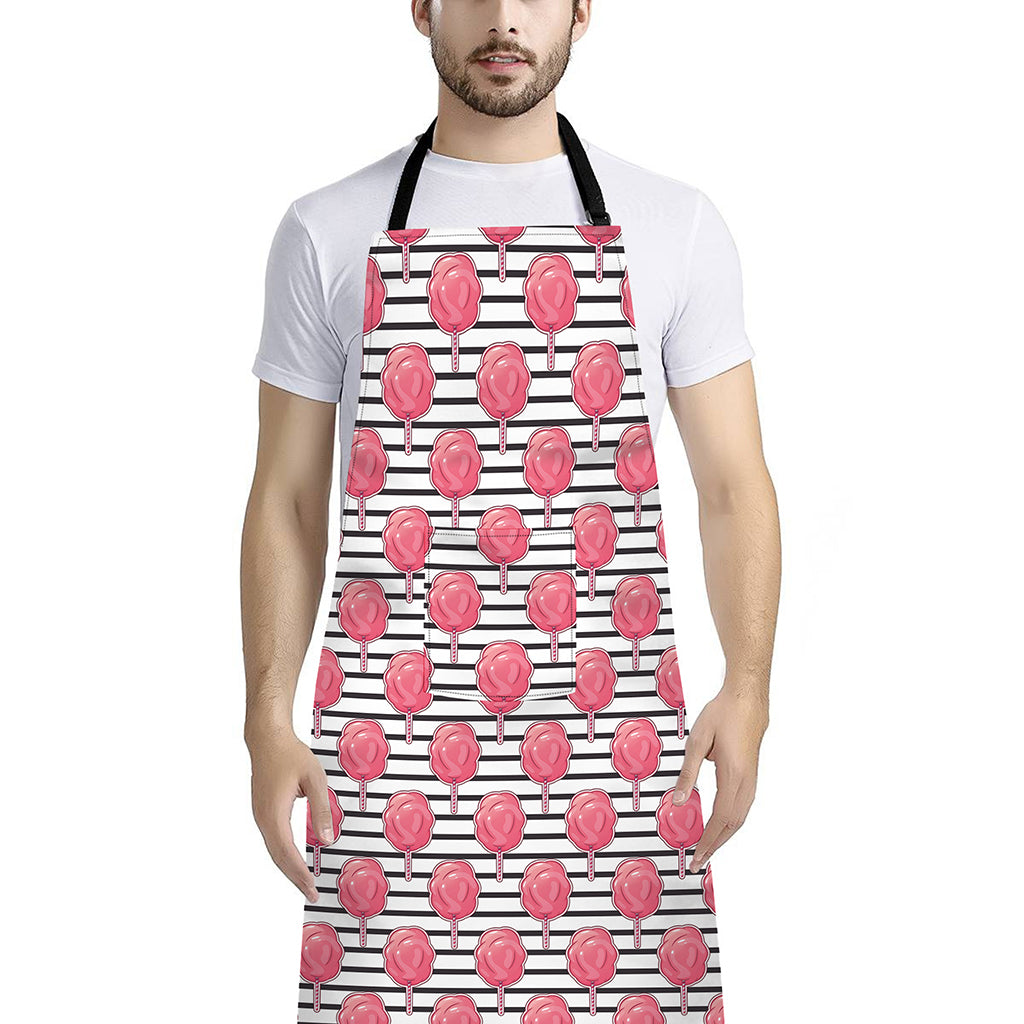 Cotton Candy Striped Pattern Print Bib Apron With Pocket