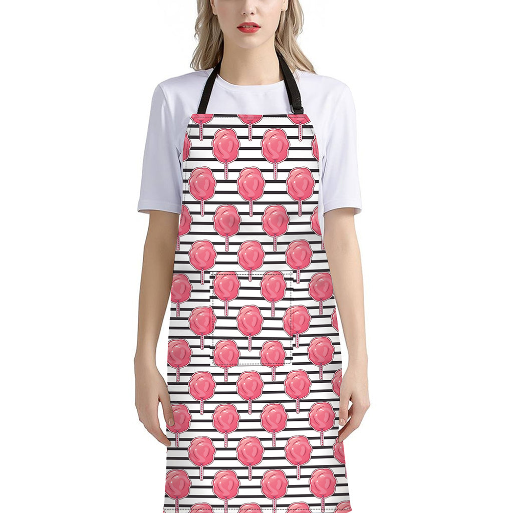 Cotton Candy Striped Pattern Print Bib Apron With Pocket