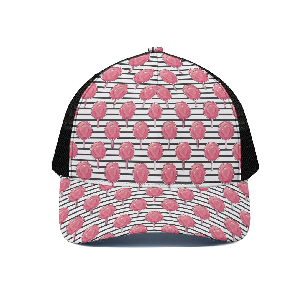 Cotton Candy Striped Pattern Print Black Mesh Trucker Cap