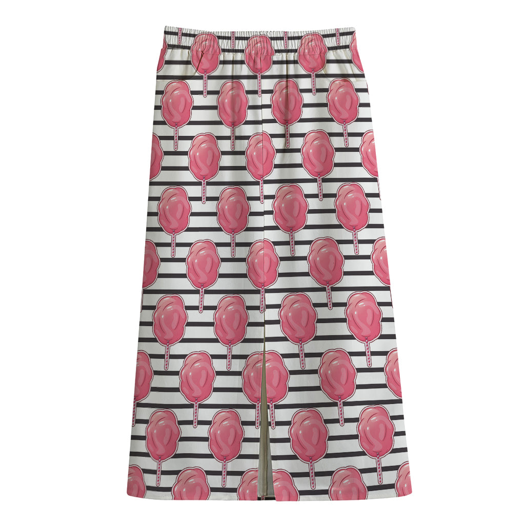 Cotton Candy Striped Pattern Print Cotton Front Slit Maxi Skirt