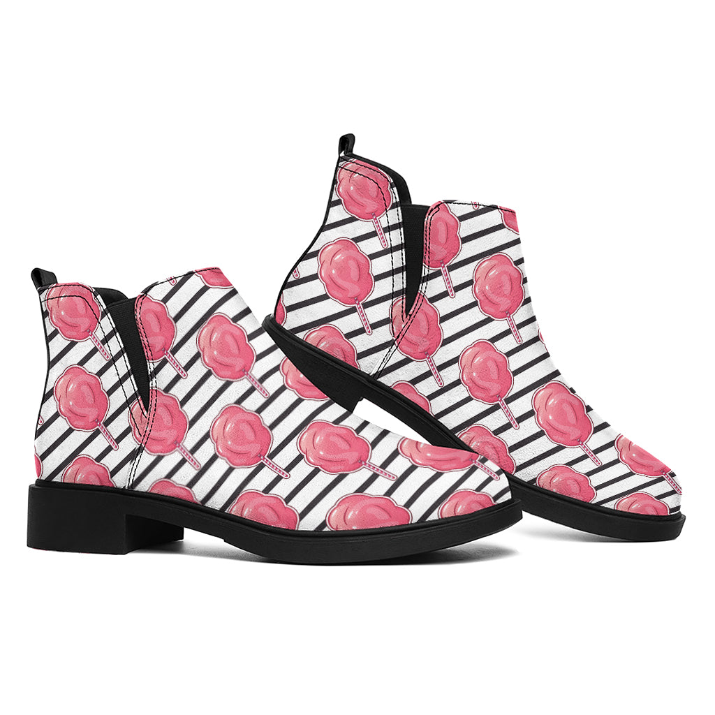 Cotton Candy Striped Pattern Print Flat Ankle Boots