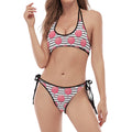 Cotton Candy Striped Pattern Print Halter Scoop Tie Side Bikini