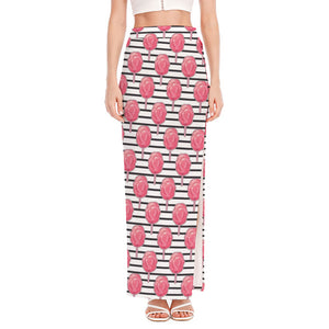 Cotton Candy Striped Pattern Print High Slit Maxi Skirt