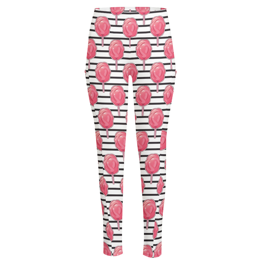 Cotton Candy Striped Pattern Print High-Waisted Pocket Leggings