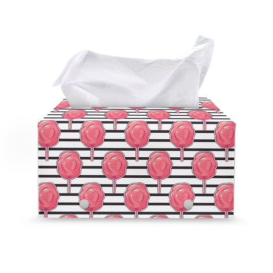 Cotton Candy Striped Pattern Print Leather Tissue Box Cover
