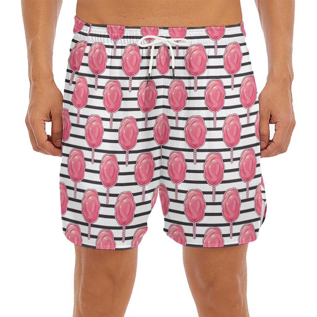 Cotton Candy Striped Pattern Print Men's Split Running Shorts
