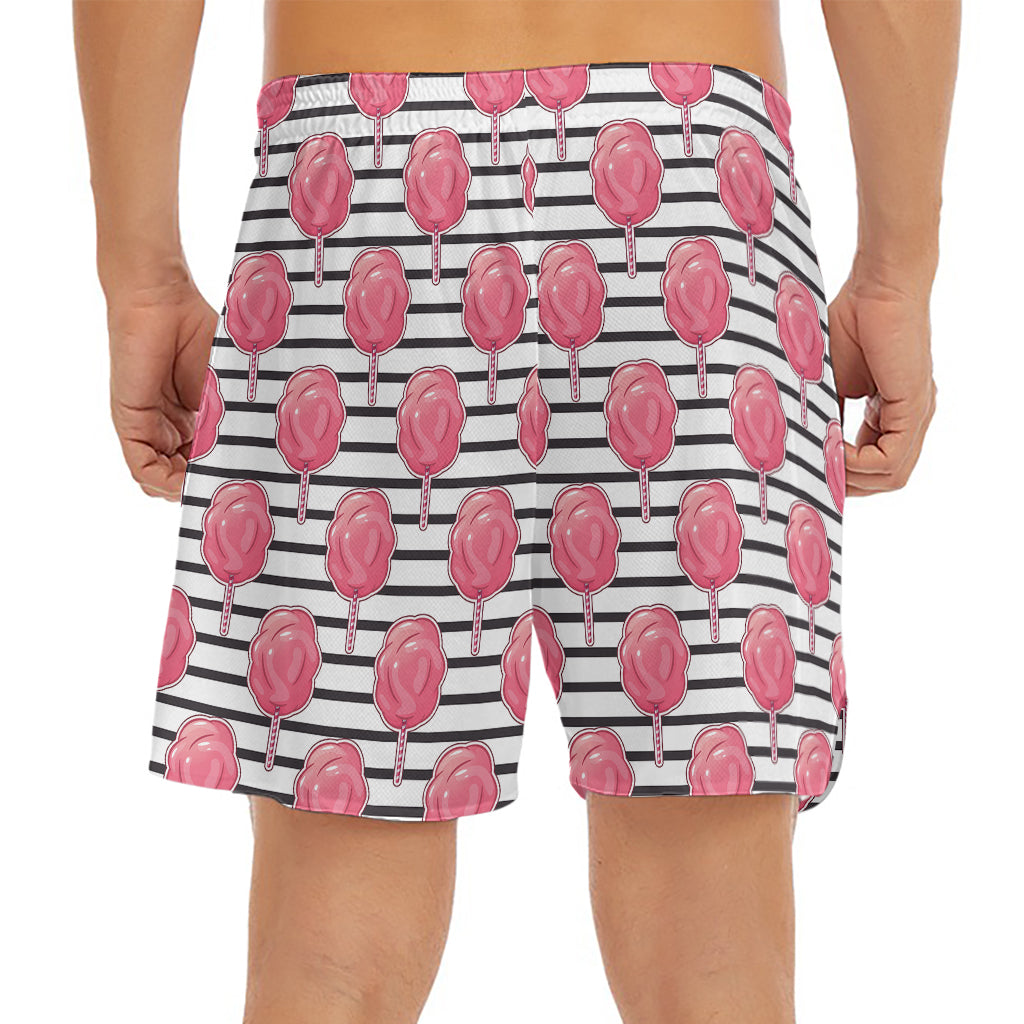 Cotton Candy Striped Pattern Print Men's Split Running Shorts
