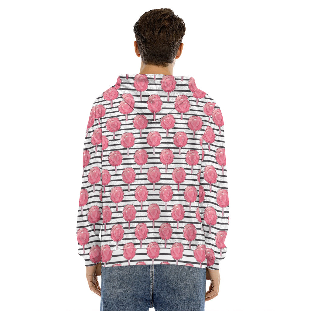 Cotton Candy Striped Pattern Print Men's Velvet Pullover Hoodie