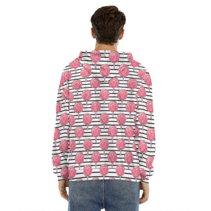 Cotton Candy Striped Pattern Print Men's Velvet Pullover Hoodie