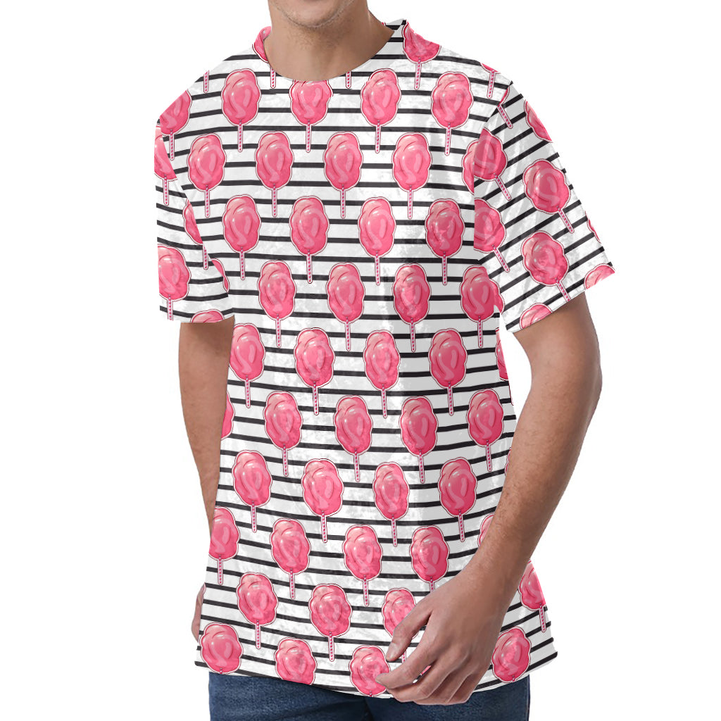 Cotton Candy Striped Pattern Print Men's Velvet T-Shirt