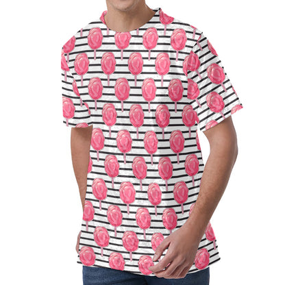 Cotton Candy Striped Pattern Print Men's Velvet T-Shirt