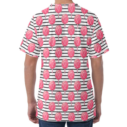 Cotton Candy Striped Pattern Print Men's Velvet T-Shirt