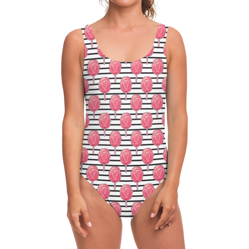 Cotton Candy Striped Pattern Print One Piece Swimsuit