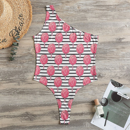 Cotton Candy Striped Pattern Print One Shoulder Bodysuit