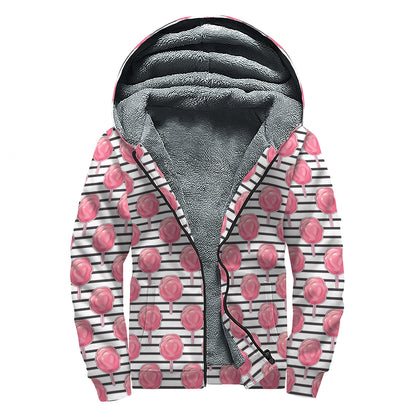 Cotton Candy Striped Pattern Print Sherpa Lined Zip Up Hoodie