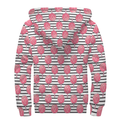 Cotton Candy Striped Pattern Print Sherpa Lined Zip Up Hoodie