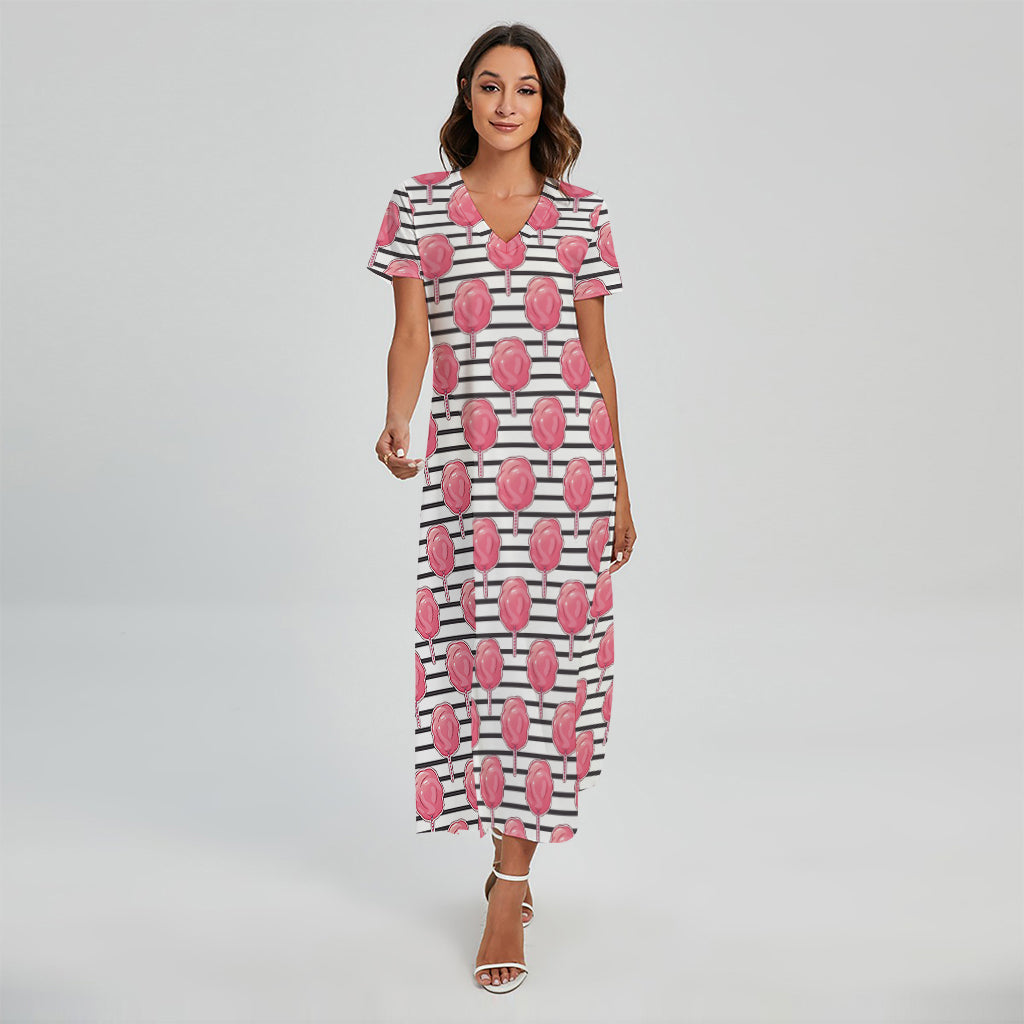 Cotton Candy Striped Pattern Print Short Sleeve Maxi Dress