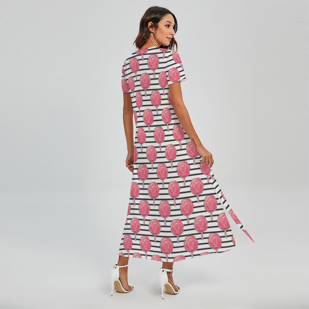 Cotton Candy Striped Pattern Print Short Sleeve Maxi Dress