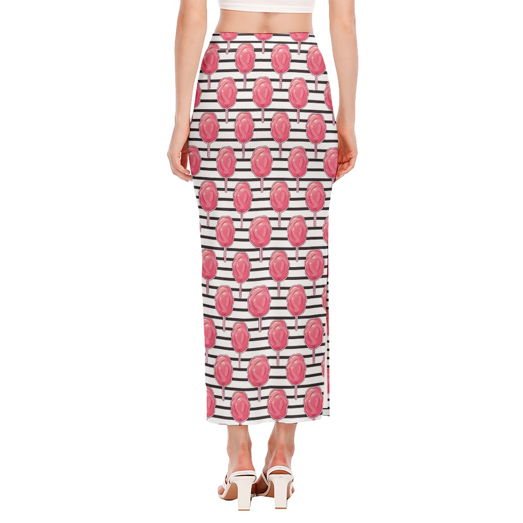 Cotton Candy Striped Pattern Print Side Slit Maxi Skirt