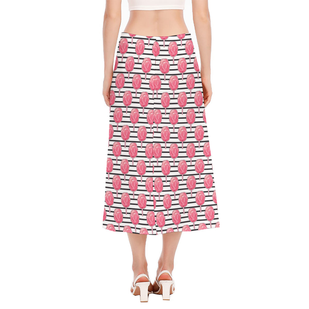 Cotton Candy Striped Pattern Print Side Slit Midi Skirt