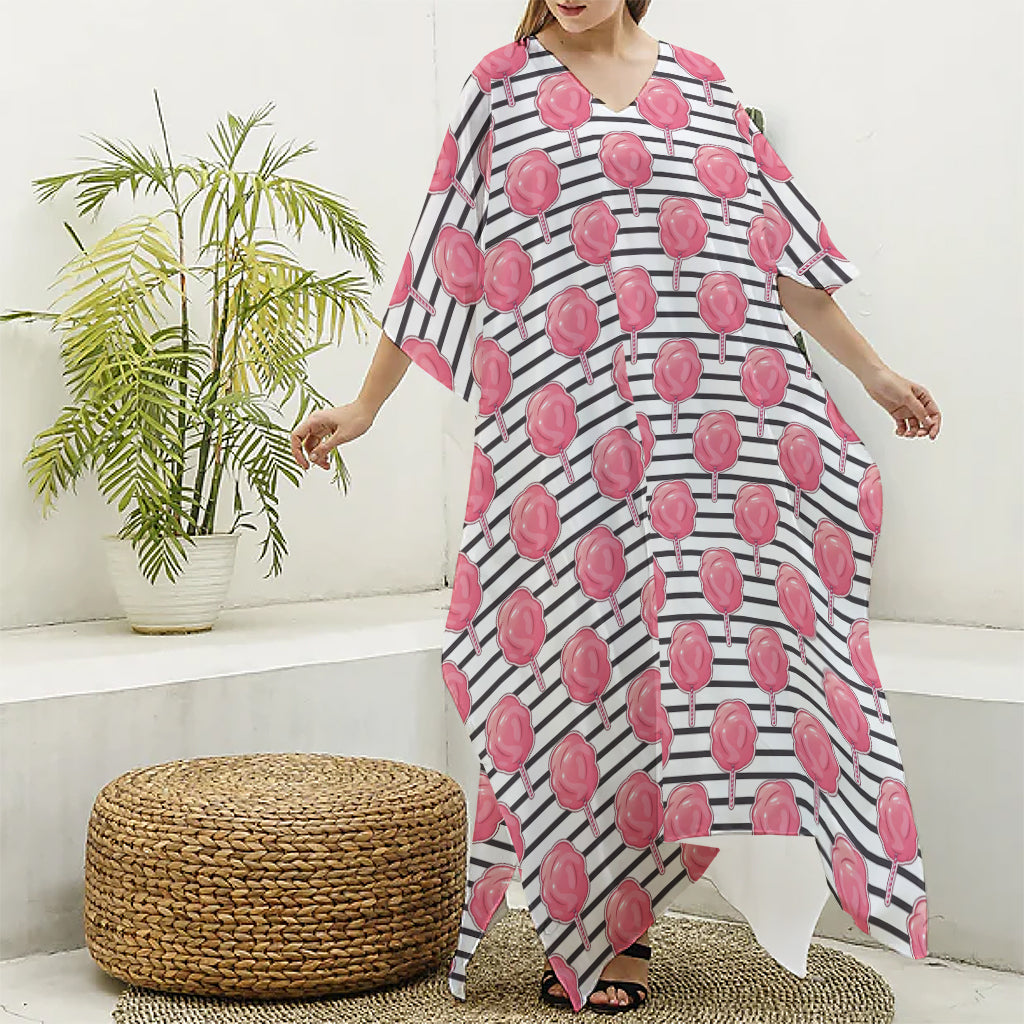 Cotton Candy Striped Pattern Print Silk V-Neck Kaftan Dress