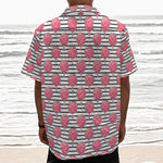 Cotton Candy Striped Pattern Print Textured Short Sleeve Shirt